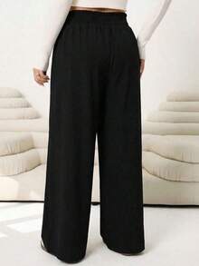 Pantalones casuales nuevos para otoño/invierno 2025, adecuados para salidas, uso diario casual, fiestas, ir al trabajo, volver al colegio, citas, hogar, fiestas de cumpleaños y múltiples ocasiones.Corte relajado, cintura elástica, pierna ancha, - Negro - Ver 2
