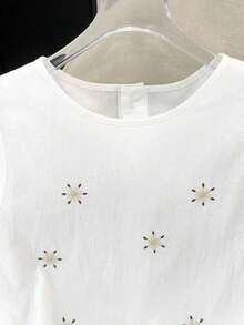 de lino sin mangas con bordado francés para mujer - Blanco - Ver 6