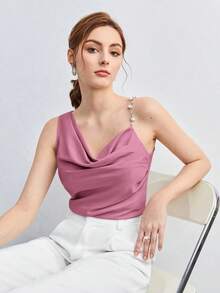 Camiseta asimétrica con diseño fruncido y decoración metálica, elegante y chic para el día a día, estilo urbano, romántico retro de los 90.Adecuado para Navidad, Año Nuevo, San Valentín, fiestas, playa, graduación, moda, carnav - Lila Púrpura 2 - Ver 11