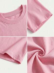 2 piezas Camiseta de manga corta y cuello redondo holgada y corta para mujer, adecuada para uso en primavera/verano, estilo casual/minimalista/elegante/sexy/streetwear/Y2K, apta para oficina/hogar/calle y diversas ocasiones - Rosa - Ver 6