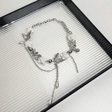 白色花朵、蝴蝶和珍珠流苏项链，女士奢华颈链 - 彩色 - 查看 8