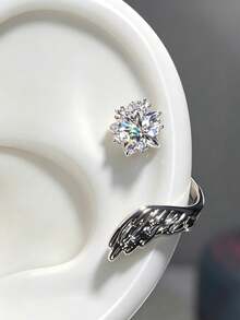 1 Set ( + Sayap Kanan) Anting Tulang Rawan Sayap Malaikat, Anting Stud Bintang Zirkonia Berkilau Unik dan Indah, Perhiasan Tindik Telinga - Anting Tusuk Tulang Telinga Bintang Bersayap - View 2