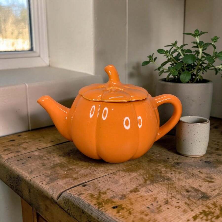 Pumpkin-Shaped Ceramic Teapot, 700ml. - trái cam - Xem 1