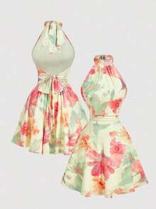 MOD Vestido mini con espalda descubierta, retorcido y fruncido en unicolor para mujer, vestidos de otoño para mujer, vestido, vestido, Acción de Gracias, vestidos elegantes para fiesta, vestido de invitada de boda, vestido de graduación, vestido de gala, vestido de noche elegante para boda - Multicolor 2 - Ver 4