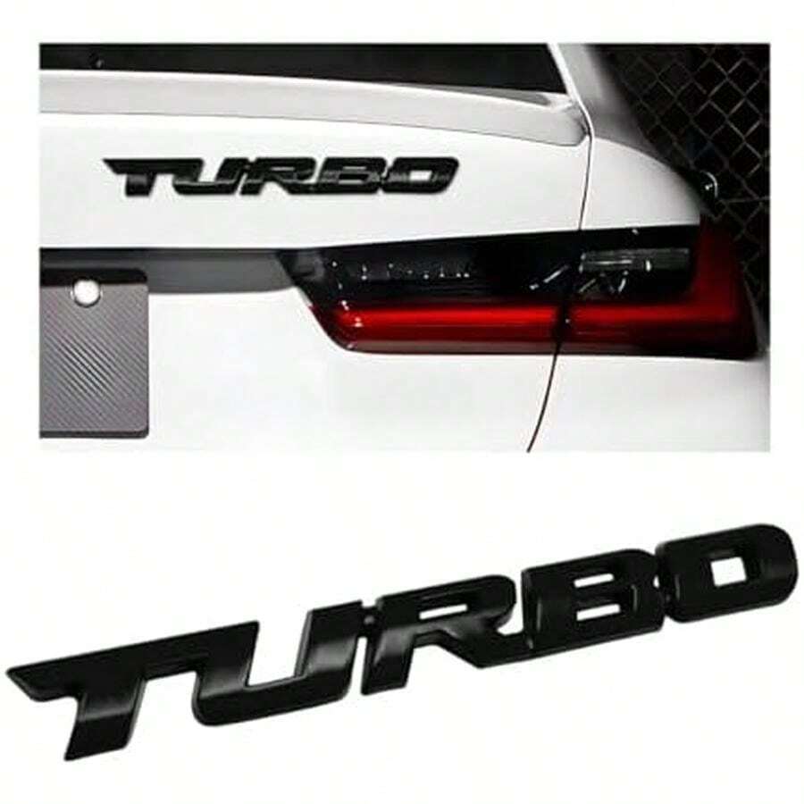 KVAEY Turbo Car Emblem, Zinc Alloy 3D Metal Auto Side Fender Rear Trunk Badge Stickers, Universal Decoration Emblem Decal For Cars Truck SUV, Exterior Decor Car Accessories (Black) - Black - 查看 1