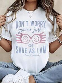 Women's Casual Graphic Tees - Inspired By Luna Lovegood's Quote: "Don't Worry, You're As Healthy As I Am." Women's Summer Outfits, Oversized Tee, Streetwear, Short-Sleeved Cotton Tee,  Women's Tops, Summer Tops, Loose-Fitting Tee, Everyday Wear. Suitable For Spring, Summer, And Fall. - 白色 - 查看 1