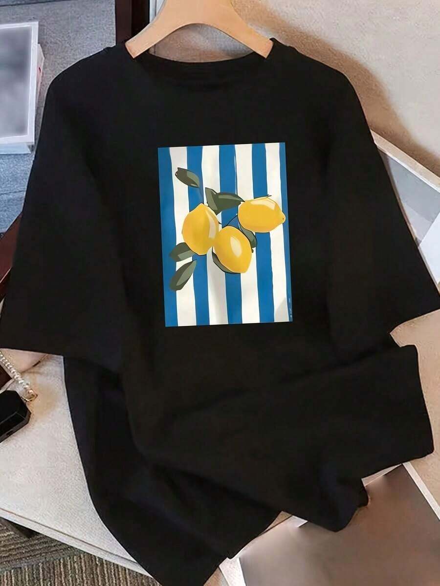 Camiseta de Algodón Puro, Novedad Verano 2026: Diseño Moderno Minimalista, Manga Corta para Mujer, Estampado de Diseño Único, Camiseta Holgada de Media Manga con Efecto Adelgazante para Estudiantes, Camiseta Estampada Casual Versátil y Cómoda para Mujer, Camiseta Fresca de Verano Estilo Unisex, Estilo Unisex - Negro - Ver 1