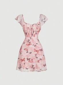 Vestido mini de flores para mujer, ideal para vacaciones de verano - Multicolor - Ver 1