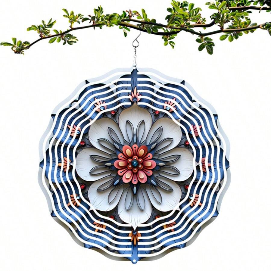 1 buah Lonceng Angin Mandala 3D - Dekorasi Taman Logam Berputar yang Cantik, Cocok untuk Estetika Halaman dan Luar Ruangan, Hadiah Natal atau Tahun Baru yang Sempurna, Tidak Membutuhkan Baterai (Liontin Tidak Termasuk), Gaya Acak