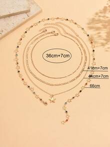 4pcs/Set Delicate Niche Star Rhinestone Y-Shaped Necklace, Casual Versatile Multi-Layer Gold Chain Layered Necklace For Women, Suitable For Daily Wear, Music Festivals, Dates - The Rhinestone Colors Are Randomly Arranged - Multicolor - View 4