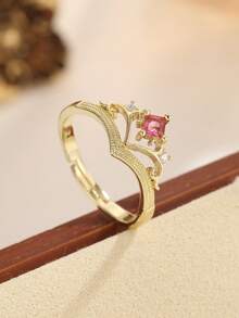 Nhẫn hở mạ vàng 18K hình trái tim đỏ và hoa hồng đính đá Cubic Zirconia, nhẫn đeo ngón tay có thể điều chỉnh kích thước, trang sức ngọt ngào lãng mạn dành cho phụ nữ. - Nhiều màu - Xem 8