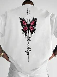 Camiseta de manga corta holgada para hombre, nueva moda de verano, con estampado sencillo de "Brooklyn Butterfly", estilo casual versátil para deportes al aire libre, correr, ir de compras y fiestas temáticas, de poliéster suave, lavable a máquina. - Blanco - Ver 12