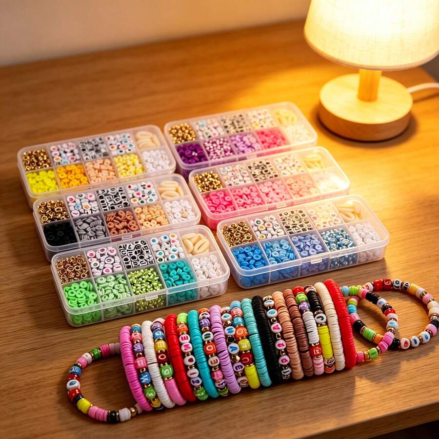 625件裝聚合物黏土圓盤與壓克力字母珠組,多色隔珠附配件,大量DIY手鍊與珠寶製作材料,適合送給朋友的手工藝禮物 - A - 查看 1