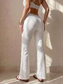 ICON Pantalones elegantes de encaje blanco con alta elasticidad y textura, adecuados para ir al trabajo, dulzura, uso casual, fiestas y todo tipo de eventos de alta gama. - Blanco - Ver 4