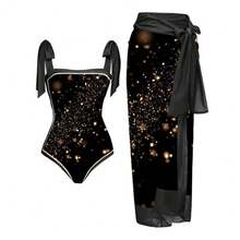 Women's One-Piece Swimsuit, Sexy Bikini With Long Lace-Up Skirt, Three-Piece Set. - 黑色銀河 - 查看 1