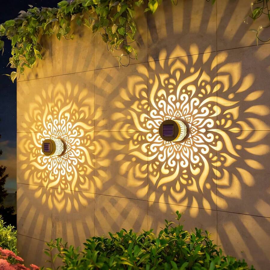 Solar Fence Lights, Metal Solar Outdoor Wall Deck Step Lights Mandala Theme Waterproof Fence Lights, Solar Wall Lights, Suitable For Garden, Lawn, Patio, Stairs, Yard Garden Decoration, Front Door Decoration, Christmas Party Decoration - Black Solar Lamp - View 1