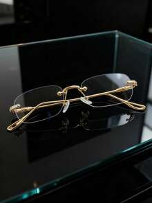1pc Fashion Metal Frameless Rectangular Classic Versatile High-End Elegant Rimless Glasses, Suitable For Students And Office Workers - Clear - View 4