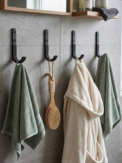 Minimalist Black Metal Wall Hooks, Sleek J-Shape Design Bathroom & Entryway Hangers, Durable Rustproof Hooks For Towels, Coats & Accessories, Modern Industrial Style, Ideal For Small Bathrooms, Apartments & Rental Home Decor