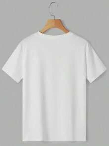 Camiseta holgada de cuello redondo y manga corta para mujer con estampado de líneas, motivos geométricos y letras. - Blanco - Ver 5
