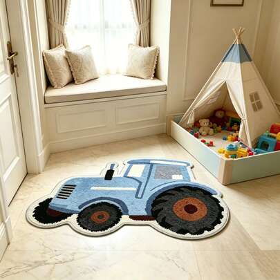 1pc Tractor Shaped Irregular Carpet, Cute And Playful Decorative Rug, Suitable For Bedroom, Small Rug, Carpet, Home Decor, Living Room Carpet, Bedroom Carpet, Living Room Home Decor, Outdoor Carpet, Washable Carpet