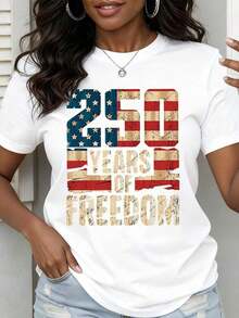 Women's Patriotic T-Shirt With The United States Flag "250 Years Of Freedom", American Flag Design For Independence Day Celebration, 4th Of July Clothing - 白色 - 查看 6