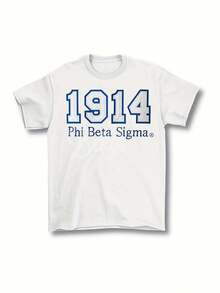 Camiseta de la Fraternidad Phaito Phai Honor Society - Letras griegas y emblema de 1914, camiseta casual de cuello redondo con doble costura, adecuada para adolescentes, jóvenes adultos y eventos de fraternidad, ropa de estilo griego lavable a máquina, ideal para uso casual diario. - Blanco - Ver 1