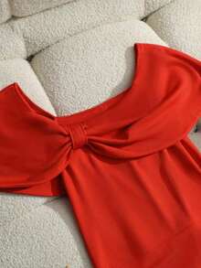 YHHFranclia Vestido largo de verano elegante y de moda con hombros descubiertos, abertura alta, frente plisado sexy, adecuado para fiestas de San Valentín, vestido rojo ajustado, hombros con lazo, vestido con abertura elegante, minimalista y con estilo, para verano, vacaciones, fiestas, playa, oficina y uso diario versátilYHH - Negro - Ver 11