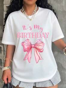 Women's 'It's My Birthday 2026' Pink Bow Graphic T-Shirt, Funny And Cute Birthday Celebration T-Shirt, Great Gift For Her, Women's T-Shirt - 白色 - 查看 7