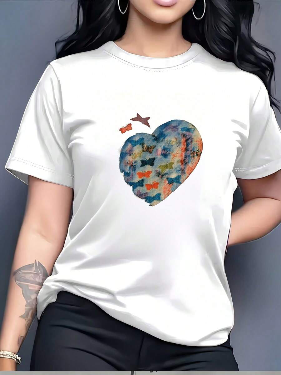 Camiseta con Diseño de Corazones Coloridos Under The Radar para Mujer - Suave, 180G, Manga Corta, Perfecta para Regalos de San Valentín, Actividades de Team Building en la Oficina, Salidas Familiares, Uso Casual, Diseño Único, Cómoda, Cuello Redondo, Estilo Moderno - Estilo Urbano Vintage, Unisex, Camiseta de Manga Corta de Algodón Suelto con Cuello Redondo - Blanco - Ver 1