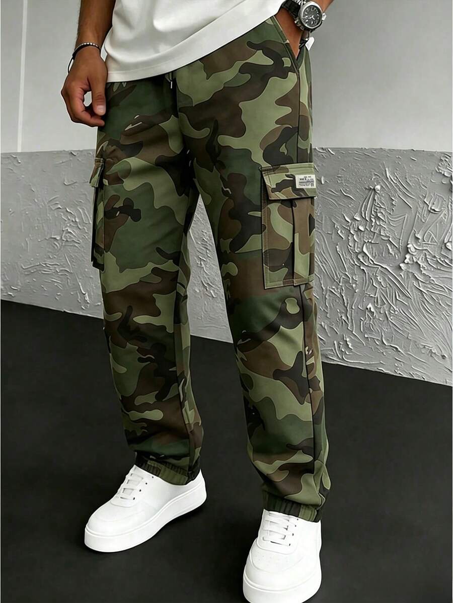 Men's Casual Cargo Pants, Fashionable Camouflage Cargo Pants, Suitable For Outdoor Hiking And Casual Outings, Spring/Summer
