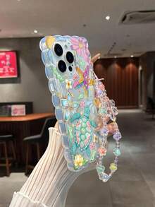 海龟海星印花编织波浪边透明保护壳，兼容 17/17 Pro/17 Pro Max、16/16 Pro/16 Pro Max/16 Plus、14、15、XS、XR、7/8 Plus，欧美风格，防震软壳 - 彩色 - 查看 5