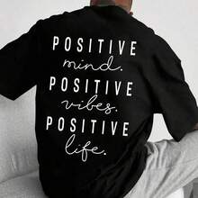 Camiseta unisex para hombres con estampado de letras y hombros caídos, ajuste regular, camiseta casual de manga corta y cuello redondo para el verano, moda de camiseta para uso diario - Negro - Ver 6