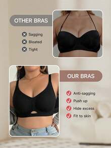 Plus Size Women's Solid Color Bra - Soft, Comfortable, Adjustable Straps - Black - View 2