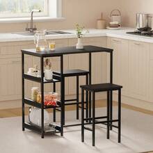 3-teiliges Esszimmer Set – Industrieller Bartisch mit 2 Hockern & Ablagefächern, platzsparend, Metall & Holz, ideal für kleine Küchen, Apartments oder Esszimmer, rustikales Braun - Schwarz - Übersicht 7