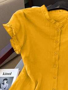 casual de mujer de unicolor y manga corta, para verano - Amarillo - Ver 3
