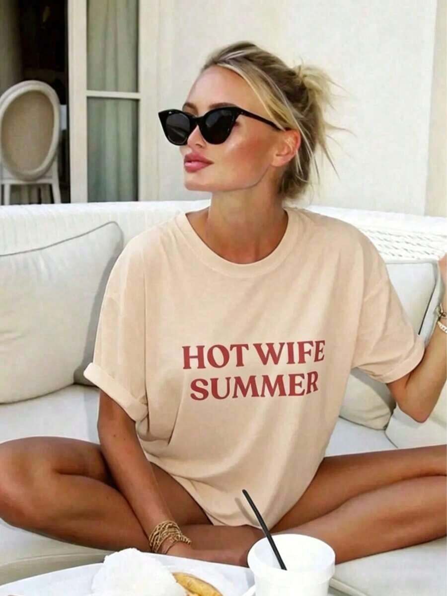 100% Cotton Summer T-Shirt For Wife - Funny Newlywed T-Shirt | Bachelorette Party T-Shirt | Honeymoon Top | Bride Era2026 - Women's Printed Crop Tops, Concert Clothes, Cute Clothing - 杏色 - 查看 1