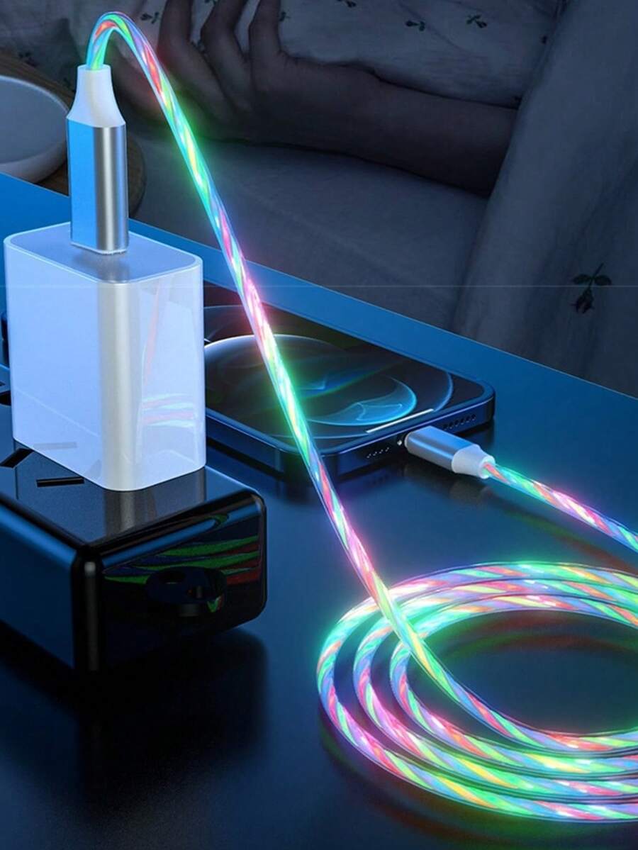 LED發光Type C快充數據線，1M/6.6FT/39.37in USB-A轉Type C，相容華為、小米、三星，通用旅行/居家/辦公室/車用數據線