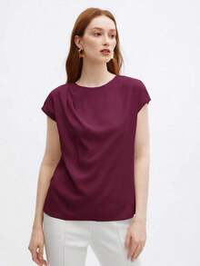 Blusa de satén de manga corta y holgada para mujer, versátil, elegante, urbana, para uso diario, romántica, estilo retro de los 90, adecuada para Navidad, Año Nuevo, San Valentín, fiestas, playa, graduación, moda, carnaval, vacaciones, invitada de - Rojo violeta - Ver 5