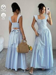 Women Midi Dresses - 藍白 - 查看 12