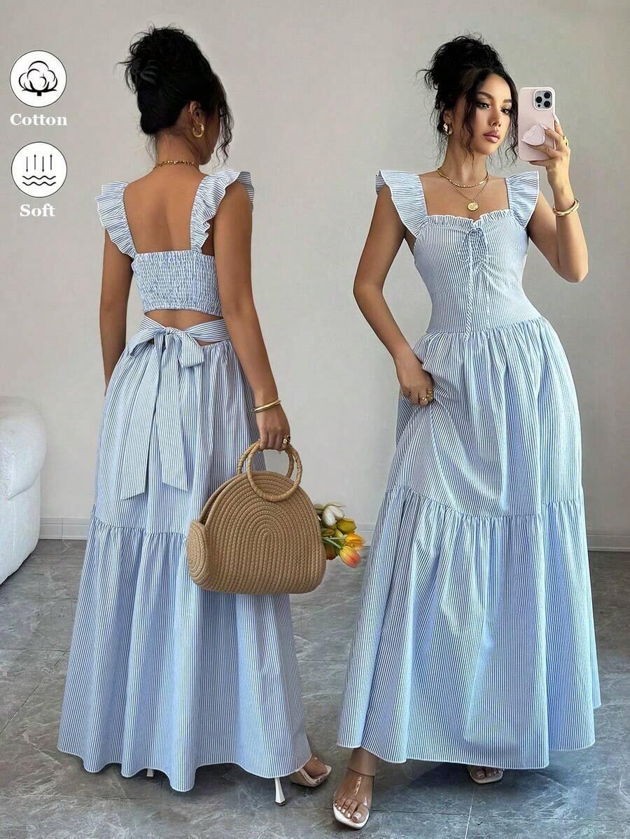 Women's Casual Summer Dress With Polka Dot Print, Bohemian Style, Loose Fit, Mid-Length, For Beach Vacation - 0.霧綠 - 查看 1