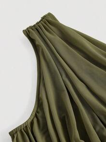 Top crop de un hombro fruncido - Verde militar - Ver 4