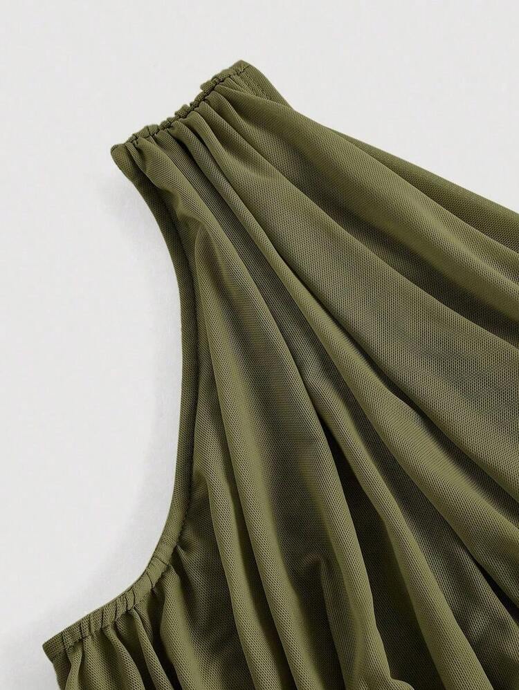 Top crop de un hombro fruncido - Verde militar - Añade 4
