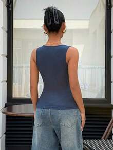 Top sin mangas de punto acanalado amarillo para looks de verano - Gris - Ver 2
