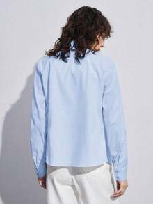 de mujer de manga larga con cuello vuelto, estilo urbano básico para ir al trabajo, conjunto de negocios casual elegante y minimalista, adecuado para maestras y oficina, otoño - Azul - Ver 9