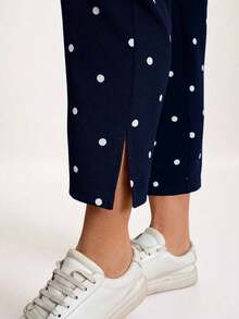Pantalones casuales con estampado de lunares, bolsillos y aberturas laterales para mujer talla grande.Ideales para vacaciones, Año Nuevo, Día de San Valentín, negocios casuales, oficina, primavera y verano - Azul marino - Ver 6