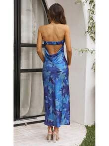 Women Midi Dresses - Blue Print - View 2