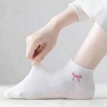 5/10/15 Pairs Unisex Comfortable Versatile Solid Color Black/White/Grey Bow Short Socks 1/5/10/15/20 Pairs - Multicolor - View 4
