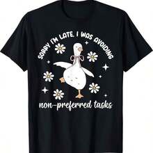 Camiseta de mujer a juego con cuello redondo, estampado de dibujos animados, sencilla y cómoda, suave, versátil, adecuada para ir de compras, caminar, ir a la playa, la escuela, la oficina, las vacaciones, y transmite un aire fresco de verano. - Negro - Ver 1