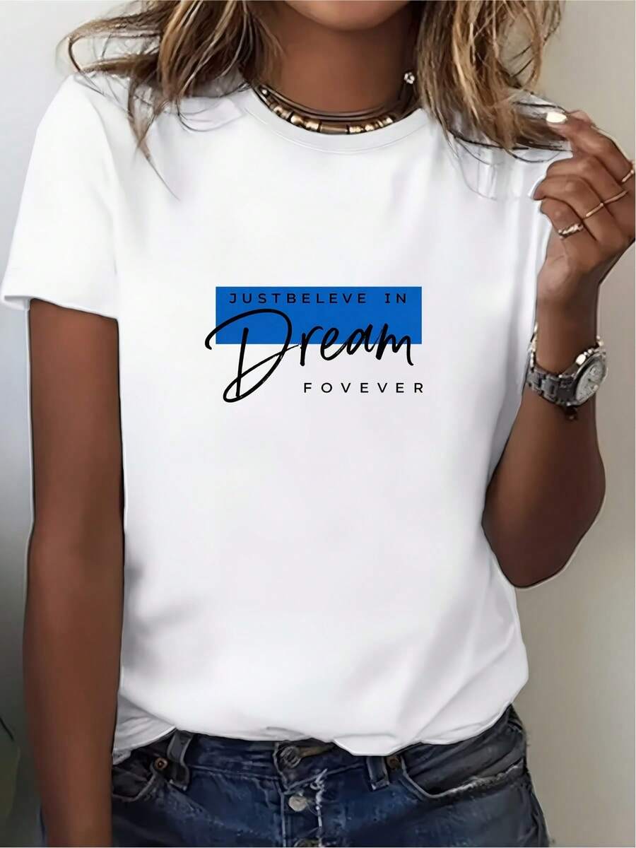Siempre Cree en los Sueños - Camiseta Suave y Cómoda de 180g |   Adecuado para uso diario |   Regalo para el Día de San Valentín, una elección perfecta para reuniones familiares y actividades de team building en la empresa. |   Camiseta de moda moderna |   Adecuado tanto para hombres como para mujeres |   Una opción versátil para viernes informales y aventuras de verano. Camiseta de mujer. - Negro - Ver 1