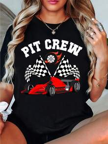 1 Printed Racing Repair Team T-Shirt, Racing Party T-Shirt, Repair Group T-Shirt, Racing Family T-Shirt, Race Day T-Shirt, 180g 100% Cotton - 黑色 - 查看 12